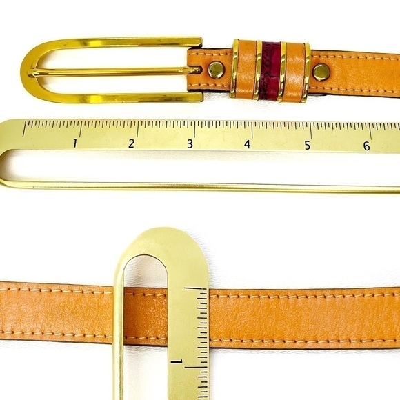 B.B. Simon Women’s Leather Skinny Belt Orange Pink Gold-Toned Size Large EUC main image 4